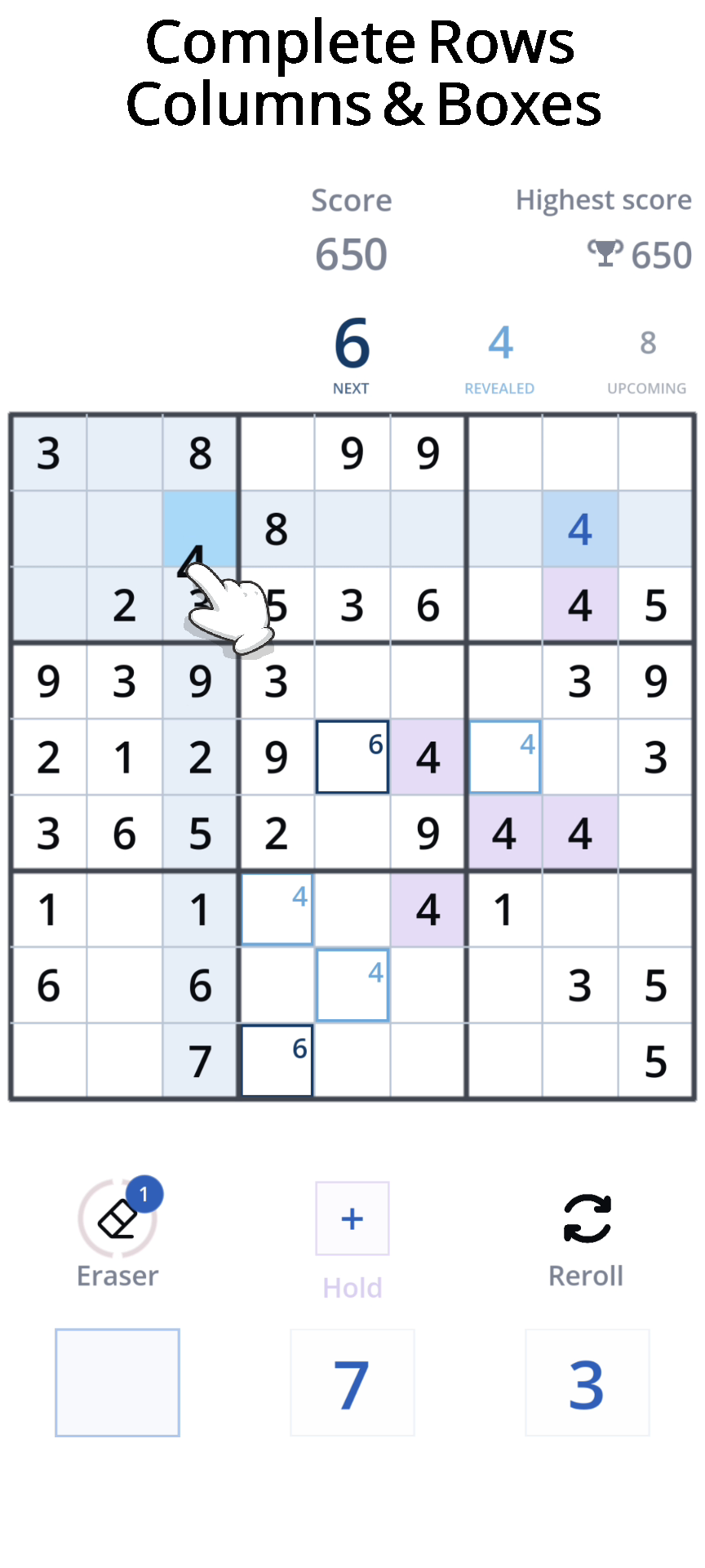 Numerift gameplay showing completed rows, columns, and boxes